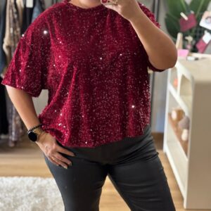 Top Eva Bordeaux sequins Curvy