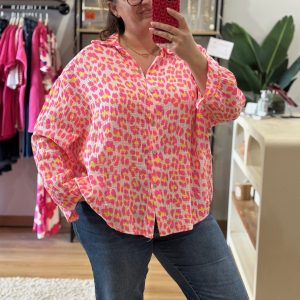 Chemise Leopard rose fluo et jaune