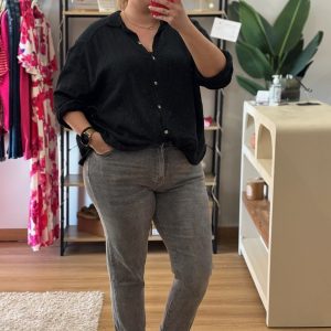 Jeans Mom Teddy gris clair
